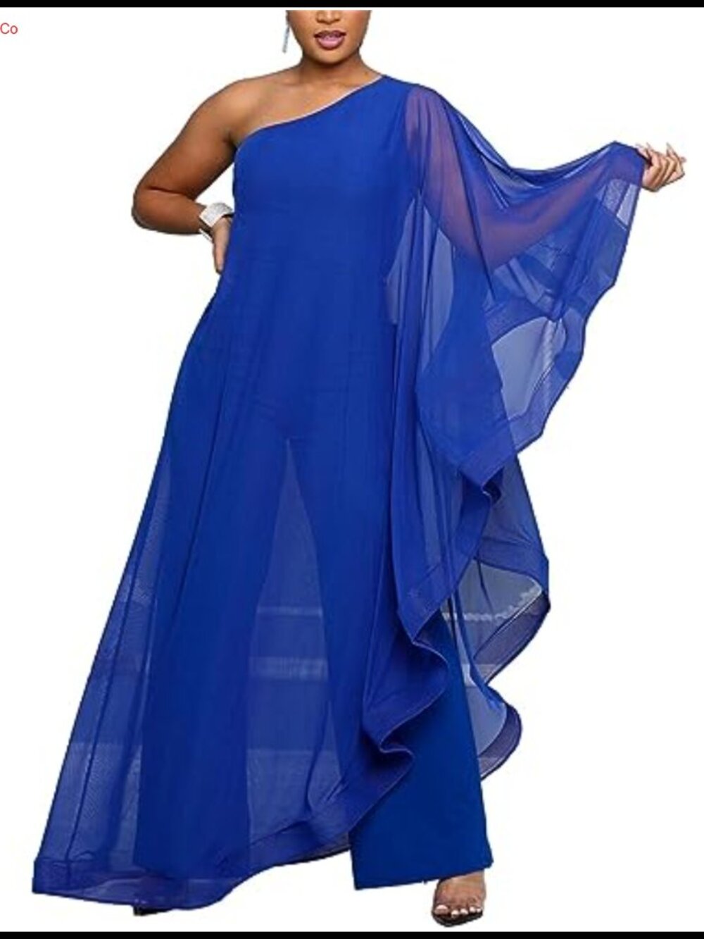 One Shoulder Wide Leg Jumpsuit Ruffle High Waist Loose Fit Formal
